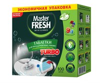 Master FRESH таблетки для п/м машины TURBO/9в1/в растворимой оболочке, 100 шт.  эконом.упаковка, ТРЕХСЛОЙНЫЕ С0007922