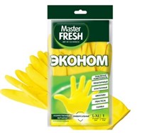Master FRESH ЭКОНОМ хозяйственные перчатки (латексные с хлопком), 1 пара (большой размер L/XL), желтые С0006058