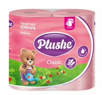 ТБ Plushe Classic 'Клубника' 2 слоя, 4 рул*18 м, розов.пастель, 12 в уп 2087