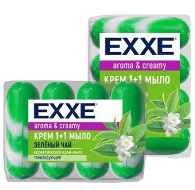EXXE Крем-мыло 1+1 "Зеленый чай" 4шт*90г (ЗЕЛЕНОЕ полосатое) ЭКОПАК vfm4b6YHgmoKnKSpx722N1 - фото 17190