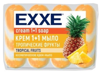 EXXE Косметическое мыло 1+1 "Тропические фрукты" 4шт*75г  (ОРАНЖЕВОЕ) полосатое ЭКОПАК С0007349 - фото 17194
