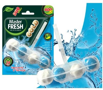 Master FRESH подвесной блок для унитаза DUO EFFECT 5в1 формула GOLD МОРСКОЙ, 1шт С0007424 - фото 17256