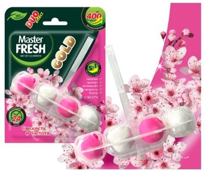 Master FRESH подвесной блок для унитаза DUO EFFECT 5в1 формула GOLD САКУРА, 1шт С0007425 - фото 17257