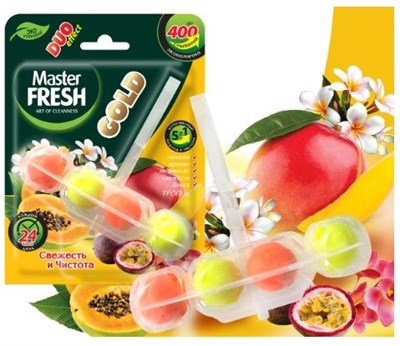 Master FRESH подвесной блок для унитаза DUO EFFECT 5в1 формула GOLD ТРОПИК, 1шт С0007426 - фото 17258