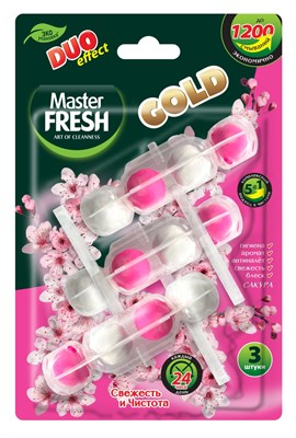 Master FRESH подвесной блок для унитаза DUO EFFECT 5в1 формула GOLD САКУРА, 3шт С0007435 - фото 17263