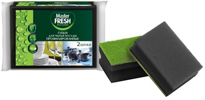 Master FRESH Губки для мытья посуды профилированные, 2шт. BLACK поролон С0006373 - фото 17331