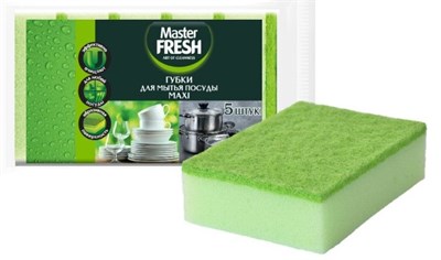 Master FRESH Губки для мытья посуды профилированные MAXI, 5шт. микс яркие цвета С0007373 - фото 17333