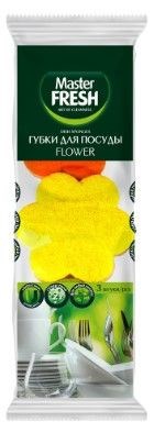 Master FRESH Губки д/посуды FLOWER, 3 шт. КРУПНОПОРИСТЫЙ ЕВРОПЕЙСКИЙ поролон С0006160 - фото 17337