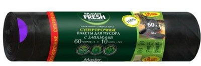 Master FRESH пакеты д/мусора суперпрочные с завязками 60л, 10шт (ЧЕРНЫЕ) 30мкм усиленное дно С0007142 - фото 17396