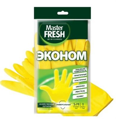 Master FRESH ЭКОНОМ хозяйственные перчатки (латексные с хлопком), 1 пара (средний размер S/M), желтые С0006057 - фото 17410