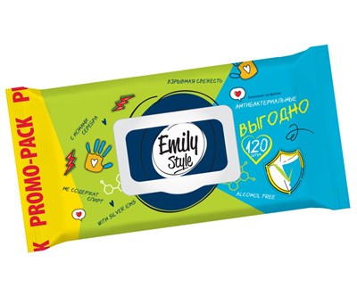 Emily Style ВЫГОДНО влажные салфетки Антибактериальные с крышкой 120шт С0007994 - фото 17454