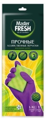 Master FRESH ПРОЧНЫЕ 50г хозяйственные перчатки (латексные с хлопком), 1 пара (большой размер L/XL), фиолетовые С0007255 - фото 17496
