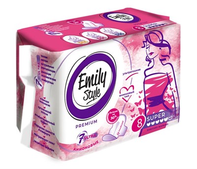 Emily STYLE PREMIUM прокладки критика анионовые SUPER 8шт УЛЬТРАТОНКИЕ, удлиненные, больше впитываемость, с бортиками С0007451, С0008240 - фото 17503