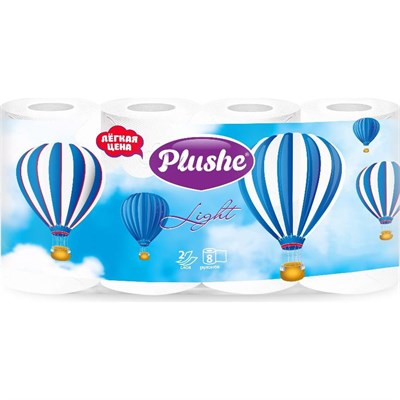 ТБ PLUSHE Light, 2 сл, 8 рул*12,5м, белая, 8 в уп 5120 - фото 17552