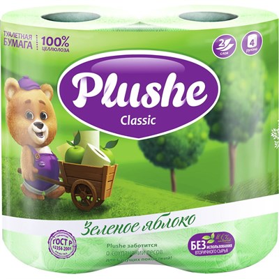 ТБ Plushe Classic 'Зел. яблоко' 2 слоя, 4 рул*18 м,  зел.пастель, 12 в уп 2097 - фото 17553