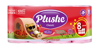 ТБ Plushe Classic Клубника 2 слоя, 8 рул.*18 м, роз., аром, 8 в уп 9910 - фото 17559
