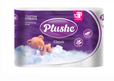 ТБ Plushe Classic 2 слоя, 12 рул.*18 м, белая, 12 в уп 73277-1 - фото 17561