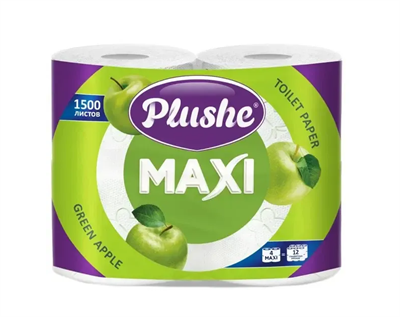 ТБ Plushe Maxi Green Apple 2сл 4рул*45м, бел.с прокрасом, аром 9 в упак 16986 - фото 17563