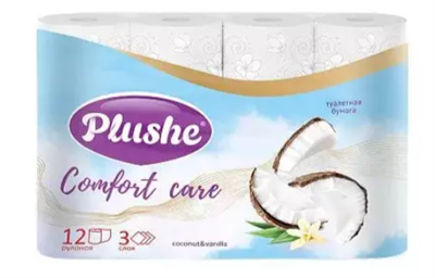 ТБ Plushe «Comfort care» Coconut & Vanilla, 3 слоя, 12 рулонов, ароматизированная, 12 шт в упаковке. 77689 - фото 17564