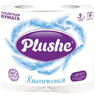 ТБ Plushe Deluxe Light "Классическая" 4 рул. по 15м, 3 слоя, белый, 12 в упак 3016 - фото 17574
