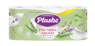 ТБ Plushe Premium Aroma "Provencal Herbs", 3 сл, 8 рул, белая, с цветным прокрасом, аромат., 8 в уп 86306 - фото 17581