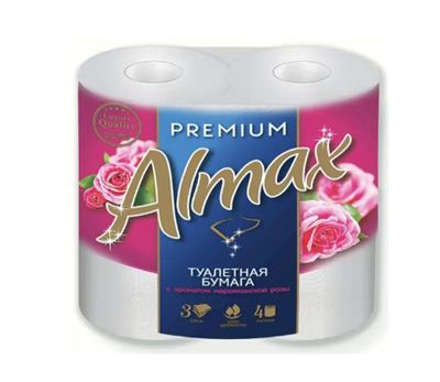 ТБ ALMAX PREMIUM 4 рул, 3 сл , 18,6 м, белая с прокр, с аром розы 100% цел, 16 в упак 60576 - фото 17643