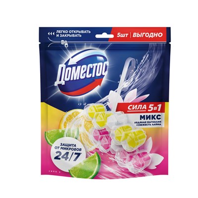 ДОМЕСТОС ср-во д/туал подвес 5х50г Свежесть Лайма/Ледяная Магнолия блок RAD9xPWCizBVpGv4EZloO2 - фото 25073